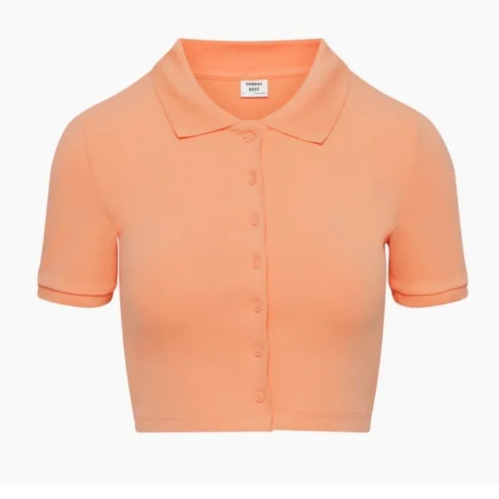 Sunday Best Orange Cropped Button-Up Polo Shirt Size L
